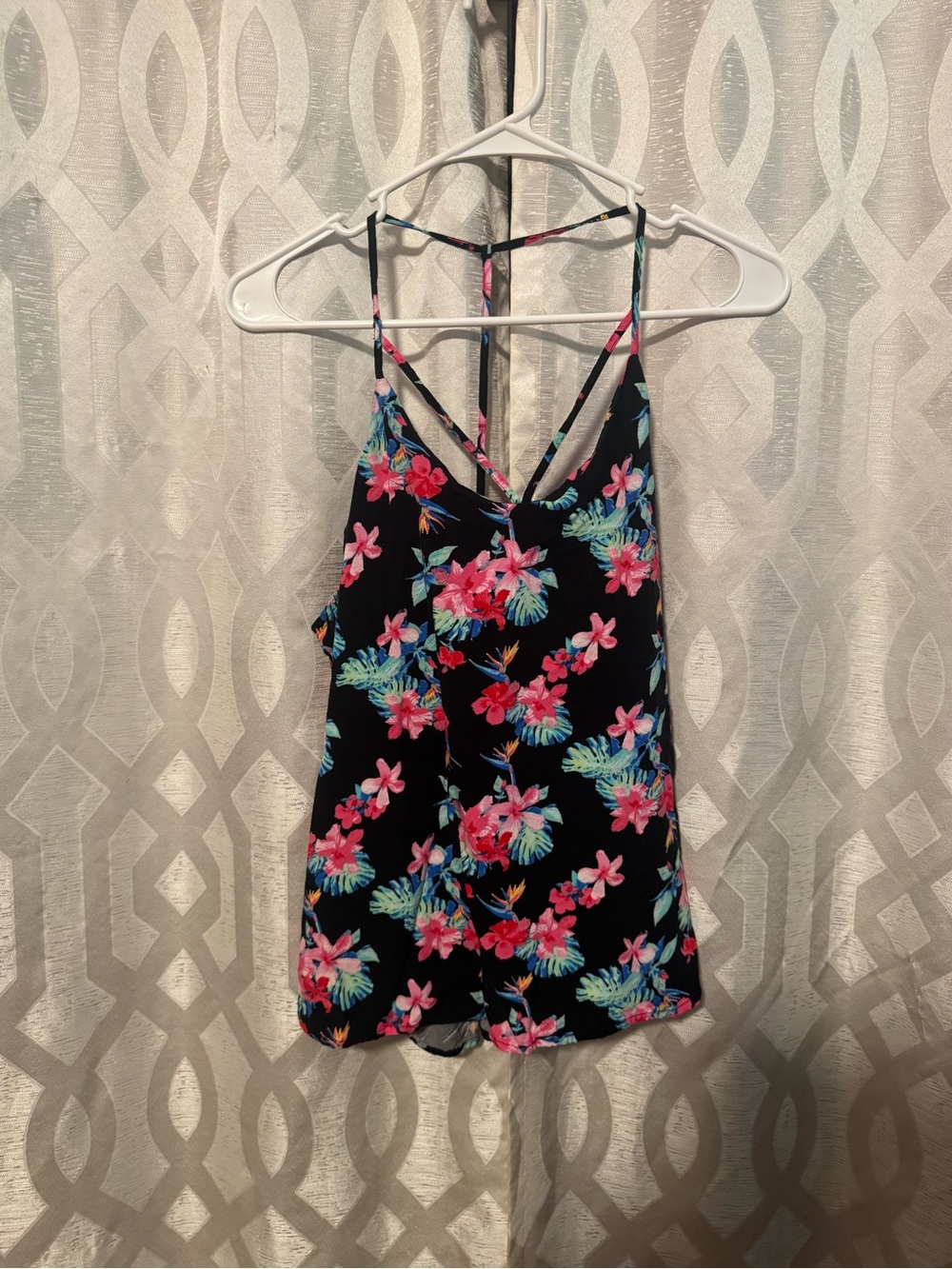 No Boundaries Black Floral Strappy Cami - Pink & Teal Flowers